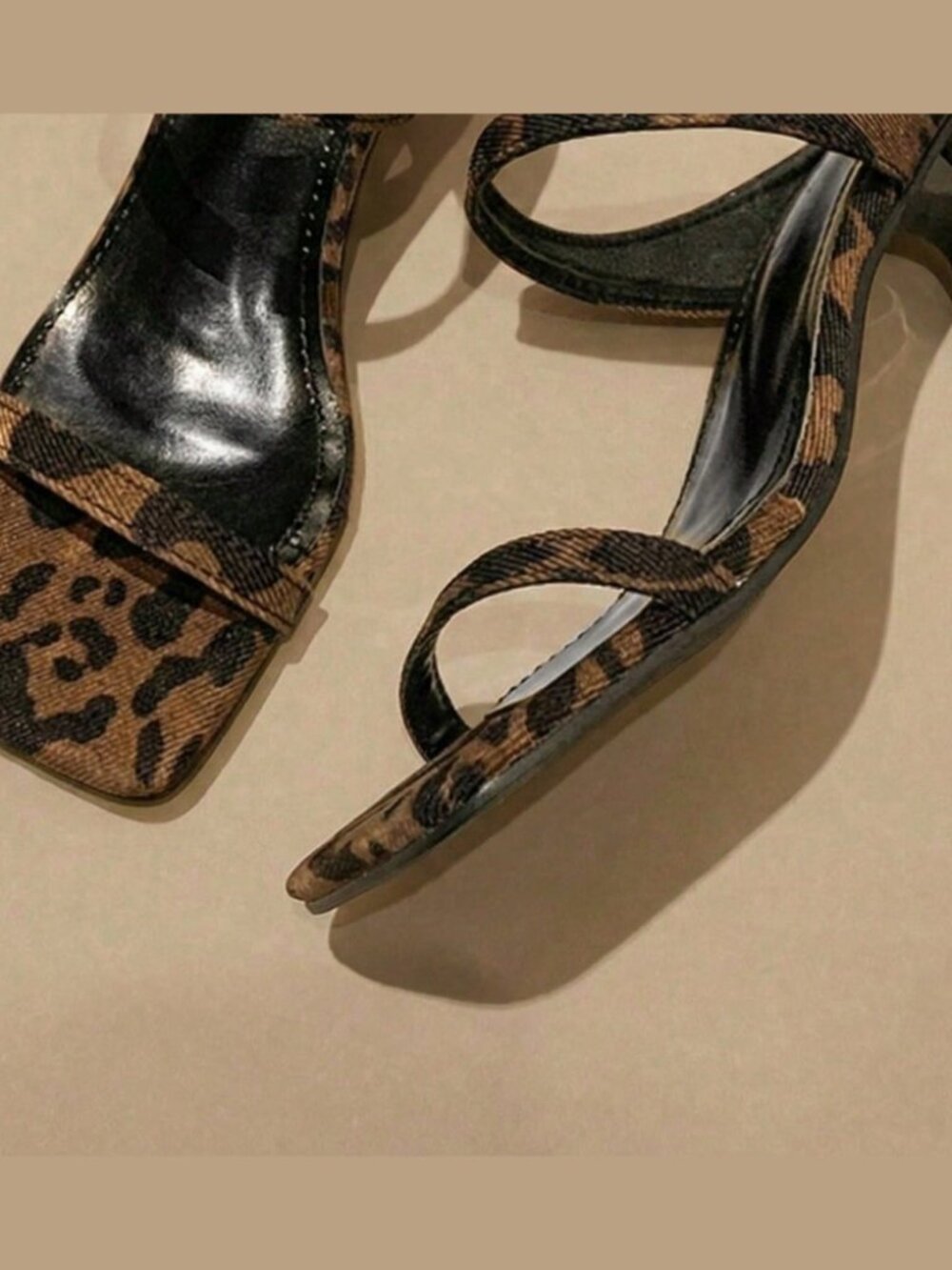 Leopard Print Ankle Strap Block Heel Sandals